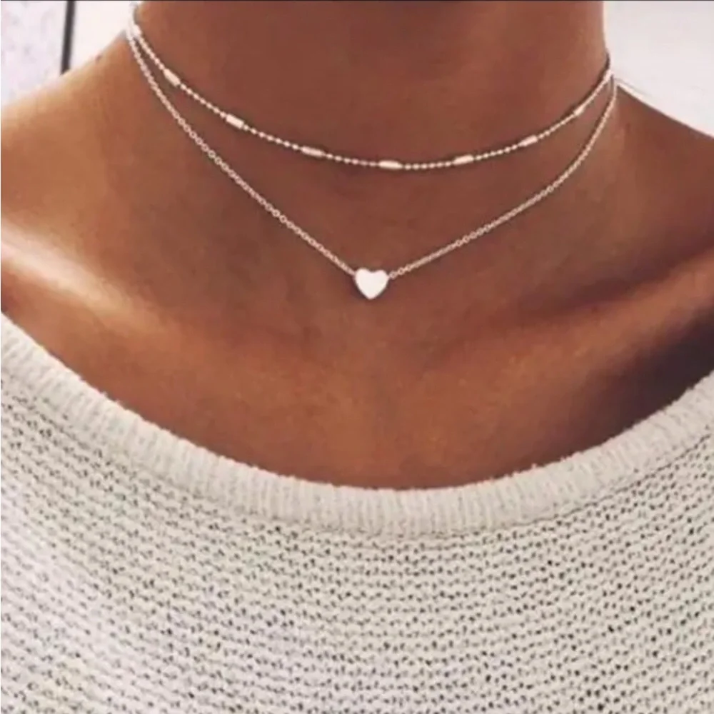 Silver Multilayered Heart Necklace